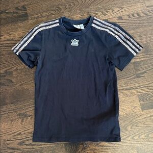 Adidas Black Tee with Logo and Stripes Size XXS